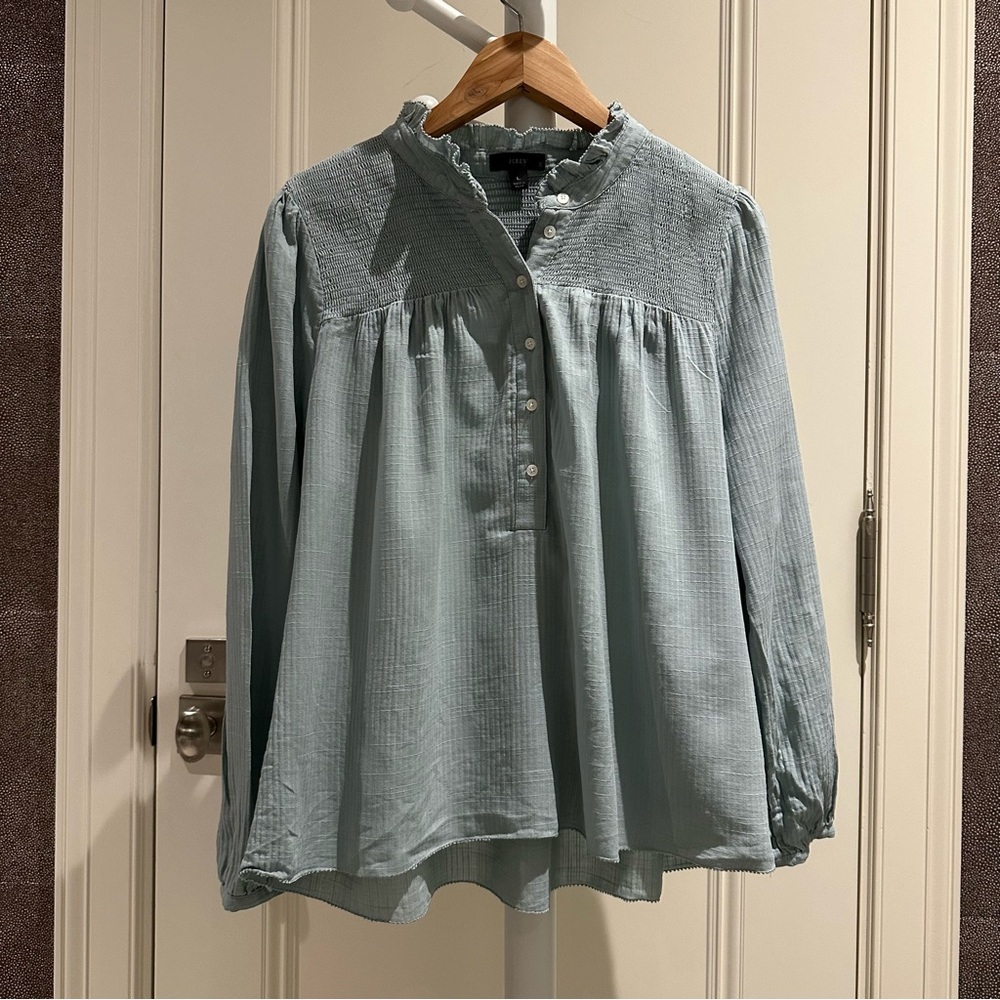 J. Crew long-sleeve soft gauze garden shirt (large, dusty shale)